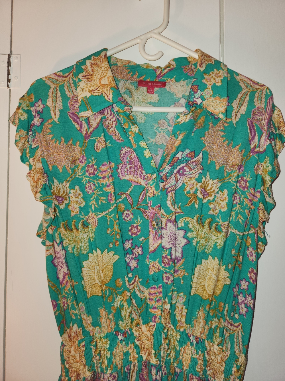 Flying Tomato Teal Floral Maxi Dress with Yellow & Purple Accents